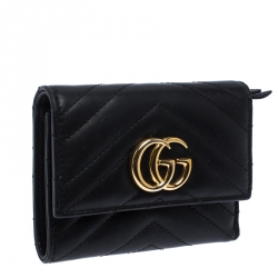 Gucci Black Leather Marmont Trifold Wallet