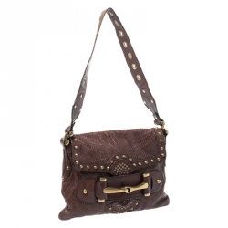 Pre Owned حقيبة كتف غوتشي Pelham Runway مرصعة جلد بنية