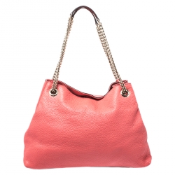 Pre Owned Gucci Vermilion Red Leather Medium Soho Tote