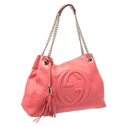 Pre Owned Gucci Vermilion Red Leather Medium Soho Tote