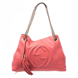 Pre Owned Gucci Vermilion Red Leather Medium Soho Tote
