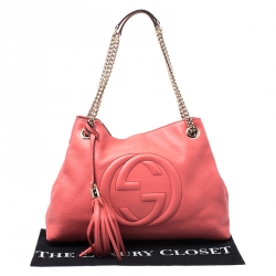 Pre Owned Gucci Vermilion Red Leather Medium Soho Tote