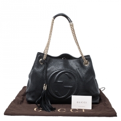 Pre Owned Gucci Black Pebbled Leather Medium Soho Tote