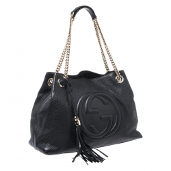 Pre Owned Gucci Black Pebbled Leather Medium Soho Tote