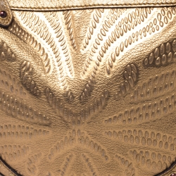 مملوكة مسبقًا Gucci Gold Embossed Leather Small Studded Pelham Hobo