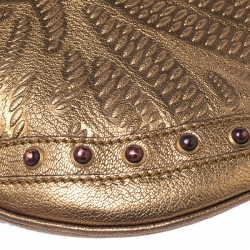 مملوكة مسبقًا Gucci Gold Embossed Leather Small Studded Pelham Hobo