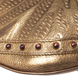 مملوكة مسبقًا Gucci Gold Embossed Leather Small Studded Pelham Hobo