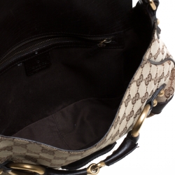 Pre Owned Gucci Beige/Brown GG Canvas and Leather Horsebit Shoulder Bag
