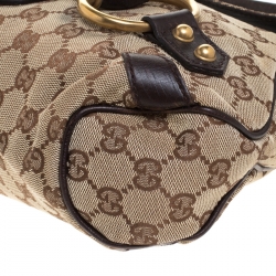 Pre Owned Gucci Beige/Brown GG Canvas and Leather Horsebit Shoulder Bag