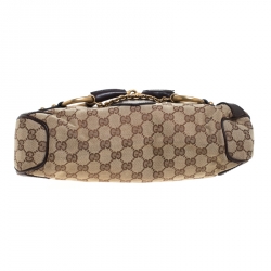 Pre Owned Gucci Beige/Brown GG Canvas and Leather Horsebit Shoulder Bag