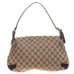 Pre Owned Gucci Beige/Brown GG Canvas and Leather Horsebit Shoulder Bag