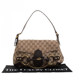Pre Owned Gucci Beige/Brown GG Canvas and Leather Horsebit Shoulder Bag