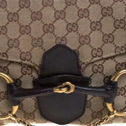 Pre Owned Gucci Beige/Brown GG Canvas and Leather Horsebit Shoulder Bag