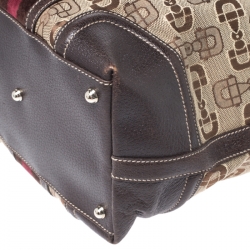 Pre Owned Gucci Beige/Brown Horsebit Canvas and Leather Small Treasure Boston Bag