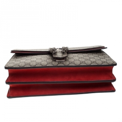 Pre Owned حقيبة كتف غوتشي Dionysus  متوسطة سويدي وكانفاس سوبريم GG حمراء / بيج