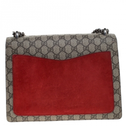 Pre Owned حقيبة كتف غوتشي Dionysus  متوسطة سويدي وكانفاس سوبريم GG حمراء / بيج