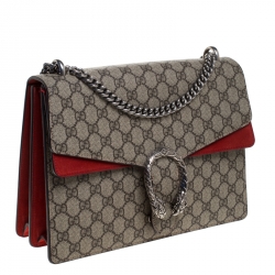 Pre Owned حقيبة كتف غوتشي Dionysus  متوسطة سويدي وكانفاس سوبريم GG حمراء / بيج