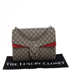 Pre Owned حقيبة كتف غوتشي Dionysus  متوسطة سويدي وكانفاس سوبريم GG حمراء / بيج