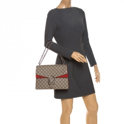 Pre Owned حقيبة كتف غوتشي Dionysus  متوسطة سويدي وكانفاس سوبريم GG حمراء / بيج