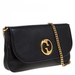 Pre Owned Gucci Black Leather 1973 Bucharest Exclusive Chain Shoulder Bag