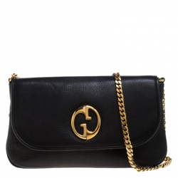 Pre Owned Gucci Black Leather 1973 Bucharest Exclusive Chain Shoulder Bag