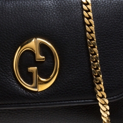 Pre Owned Gucci Black Leather 1973 Bucharest Exclusive Chain Shoulder Bag