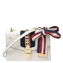 Gucci White Calfskin Mini Sylvie Bee Star Top Handle Bag, myGemma