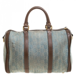 Pre Owned Gucci Blue GG Denim Medium Boston Bag