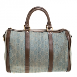 Pre Owned Gucci Blue GG Denim Medium Boston Bag