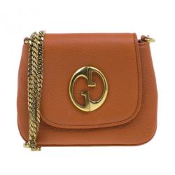 Pre Owned Gucci Orange Leather 1973 Small Chain Crossbody Bag