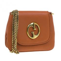 Pre Owned Gucci Orange Leather 1973 Small Chain Crossbody Bag