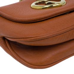 Pre Owned Gucci Orange Leather 1973 Small Chain Crossbody Bag
