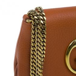Pre Owned Gucci Orange Leather 1973 Small Chain Crossbody Bag