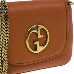 Pre Owned Gucci Orange Leather 1973 Small Chain Crossbody Bag