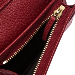 Gucci Red Leather GG Marmont Compact Folded Wallet
