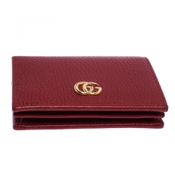Gucci Red Leather GG Marmont Compact Folded Wallet