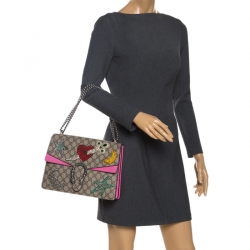 Pre Owned حقيبة كتف غوتشي Dionysus  مزخرفة كريستال سويدي وكانفاس سوبريم GG بيج/ وردية