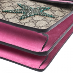 Pre Owned حقيبة كتف غوتشي Dionysus  مزخرفة كريستال سويدي وكانفاس سوبريم GG بيج/ وردية