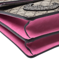 Pre Owned حقيبة كتف غوتشي Dionysus  مزخرفة كريستال سويدي وكانفاس سوبريم GG بيج/ وردية