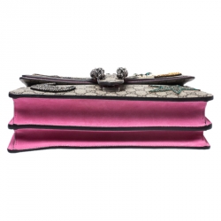 Pre Owned حقيبة كتف غوتشي Dionysus  مزخرفة كريستال سويدي وكانفاس سوبريم GG بيج/ وردية