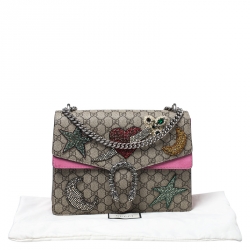 Pre Owned حقيبة كتف غوتشي Dionysus  مزخرفة كريستال سويدي وكانفاس سوبريم GG بيج/ وردية