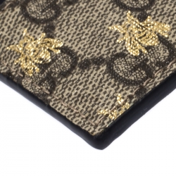Gucci Black/Beige GG Supreme Canvas Bees Card Holder