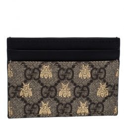 Gucci Black/Beige GG Supreme Canvas Bees Card Holder