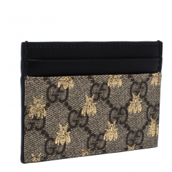 Gucci Black/Beige GG Supreme Canvas Bees Card Holder