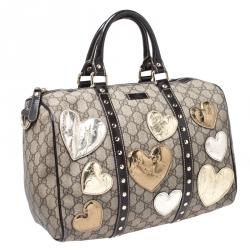 Pre Owned حقيبة غوتشي Hearts Joy Boston متوسطة كانفاس مقوى  سوبريم GG عاجية/ بيج