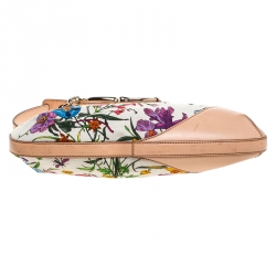 Pre Owned Gucci Beige Floral Canvas and Leather Hasler Horsebit Hobo