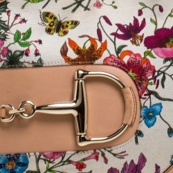 Pre Owned Gucci Beige Floral Canvas and Leather Hasler Horsebit Hobo