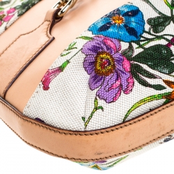 Pre Owned Gucci Beige Floral Canvas and Leather Hasler Horsebit Hobo
