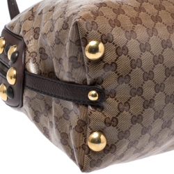 Pre Owned Gucci Beige/Brown GG Crystal Canvas Large Babouska Crest Dome Bag