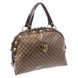Pre Owned Gucci Beige/Brown GG Crystal Canvas Large Babouska Crest Dome Bag